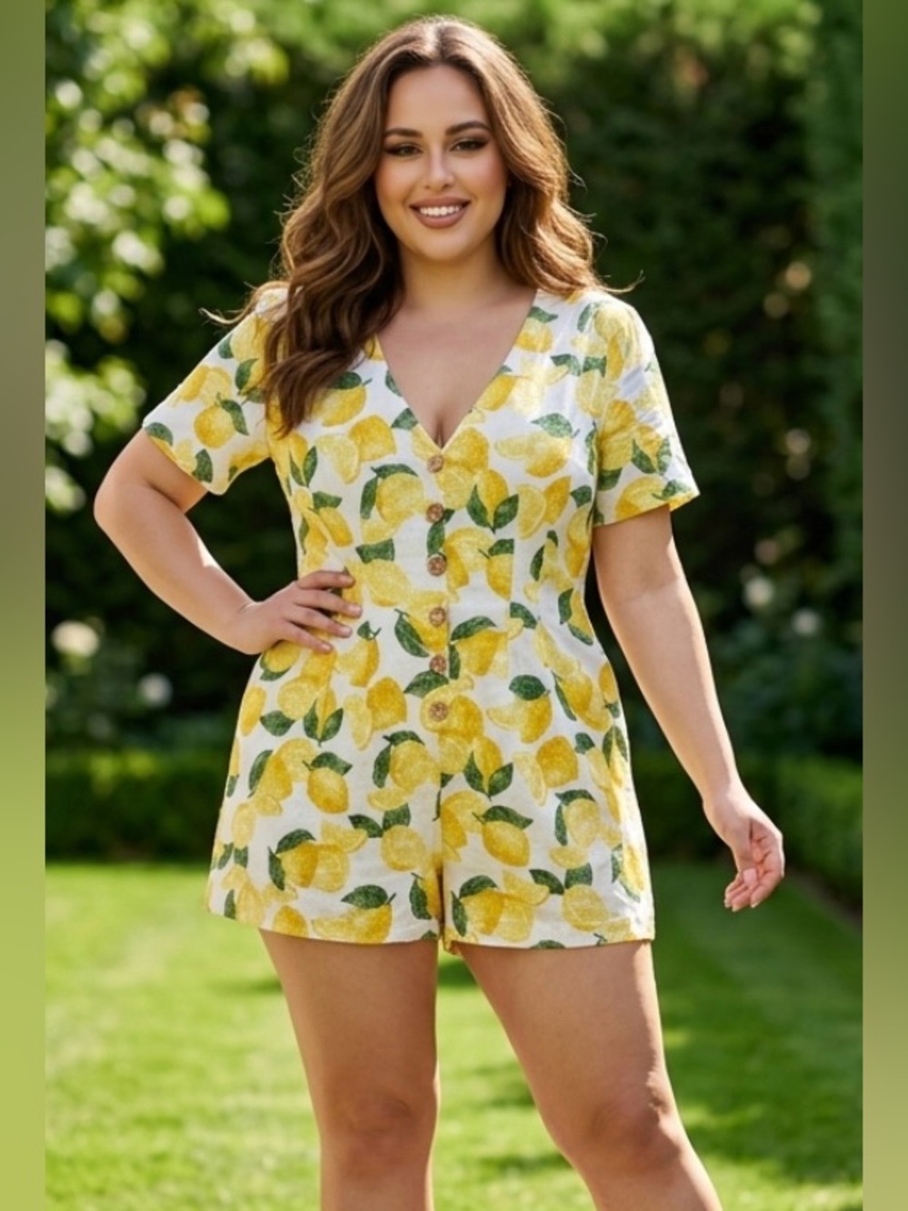 BCBGeneration Lemons Galore Summer Lined Cotton/Flax Blend Romper NWOT